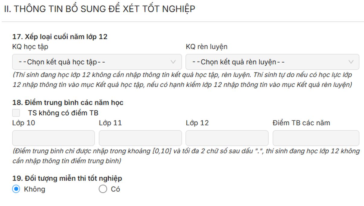 Minh họa Thông tin xét tốt nghiệp