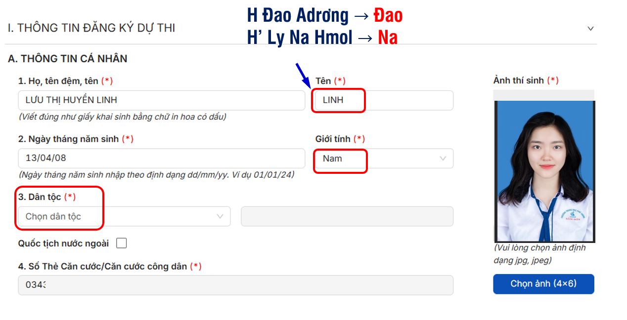 Minh họa nhập thông tin cá nhân