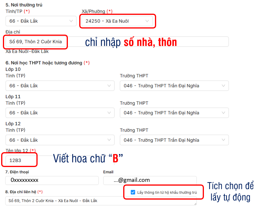 Minh họa nhập địa chỉ cư trú
