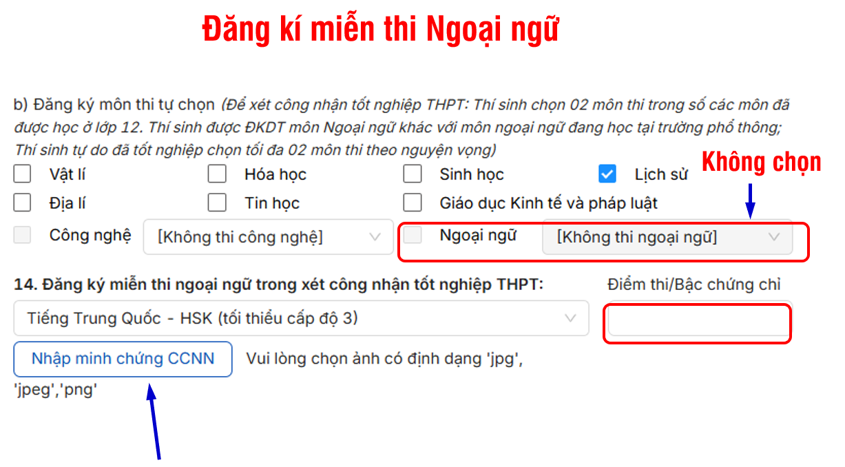 Minh họa đăng ký miễn thi ngoại ngữ